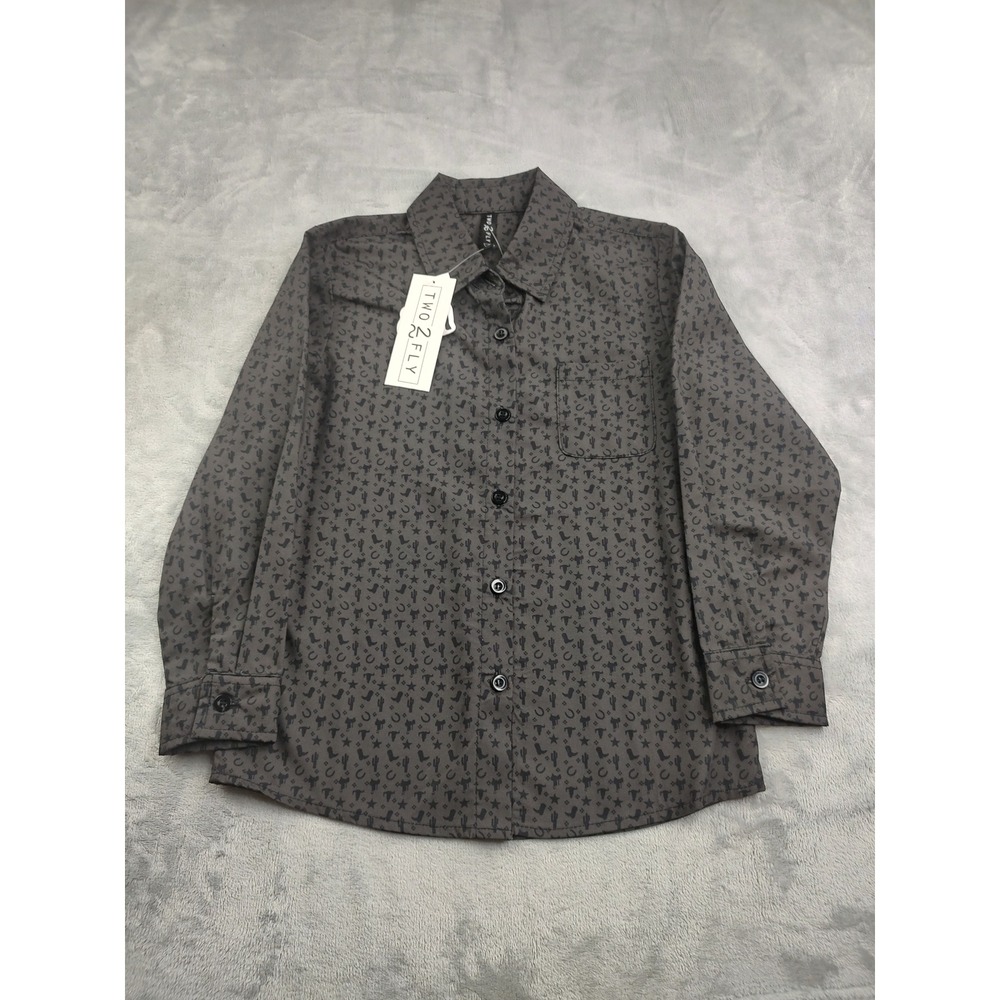 TWO 2 FLY Kids Western Cowboy Print Long Sleeve Button Up Shirt Size 6